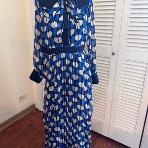 Blue and White Geometric Long Sleeve Maxi Dress